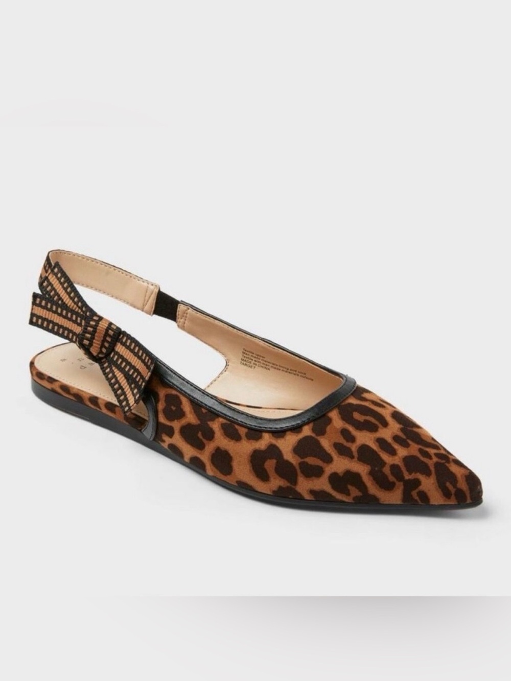 NEW Woman’s a new day Leopard-Print Pointed Slingback Flats Brown Black Size 9